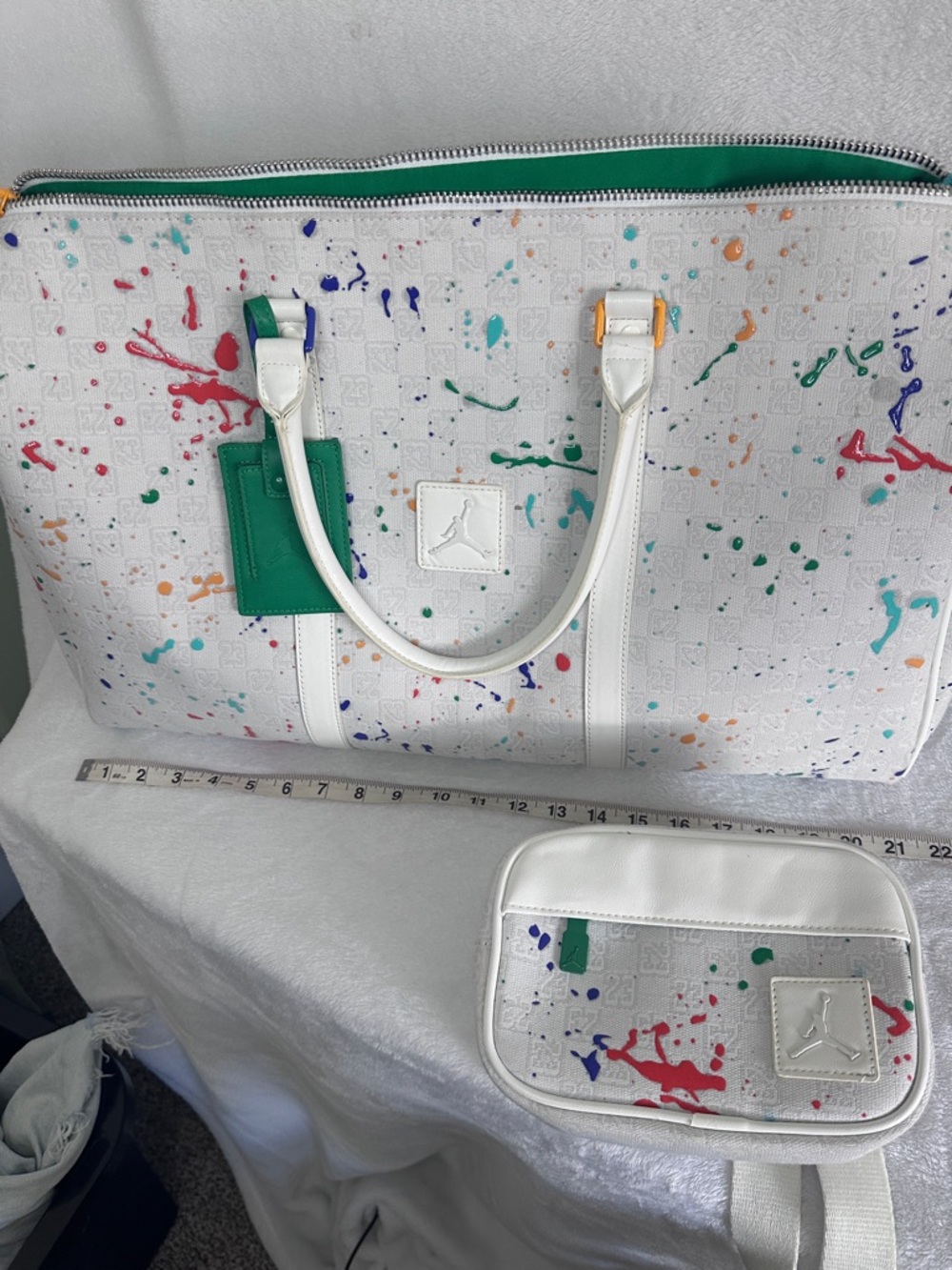 Jordan White Paint-Splatter Duffel with Matching Pouch - Picture 4 of 6